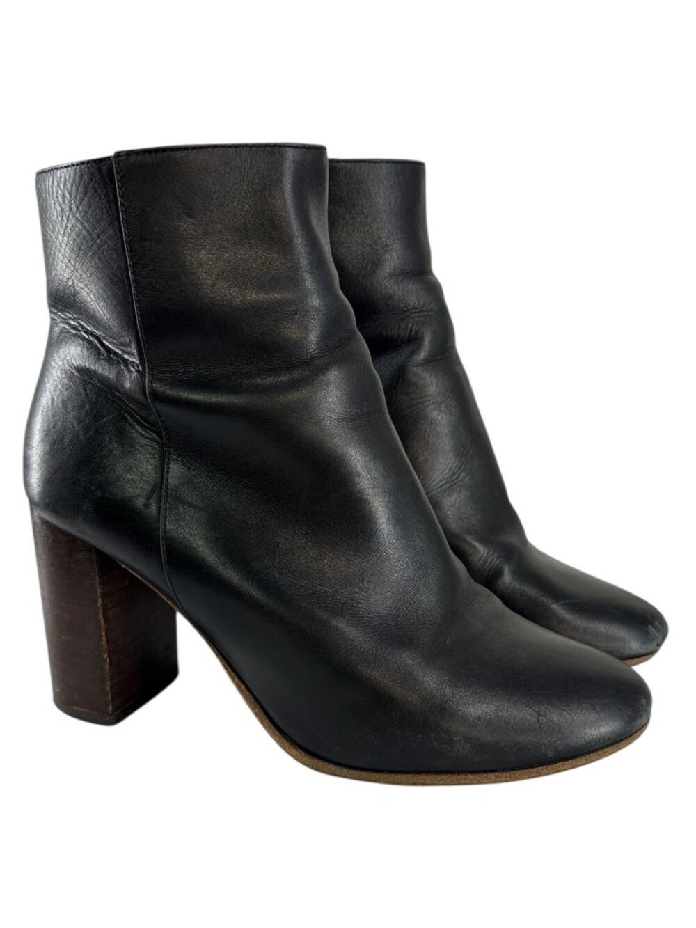 $340 Maje Flixy Leather Ankle Boots 36 5.5 Corp Core Heeled Booties Minimalist